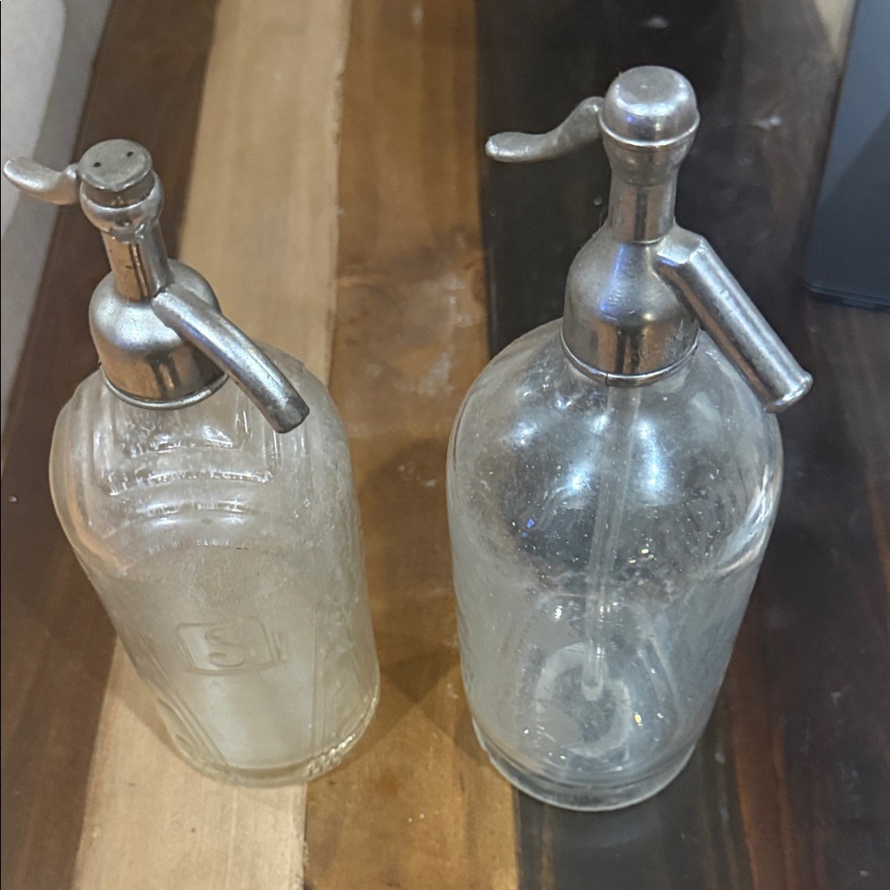 Set of 2 Vintage Glass Seltzer Bottles